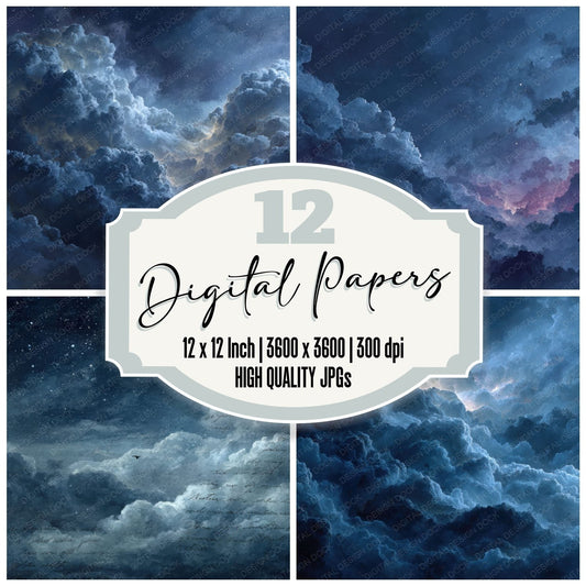 Midnight Script Cloud Background Digital Paper Pack (DDD000253)