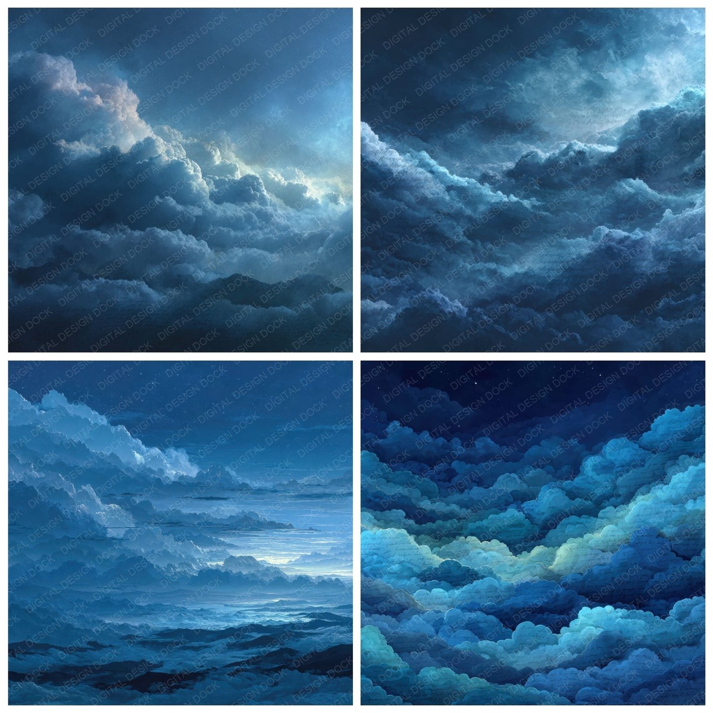 Midnight Script Cloud Background Digital Paper Pack (DDD000253)