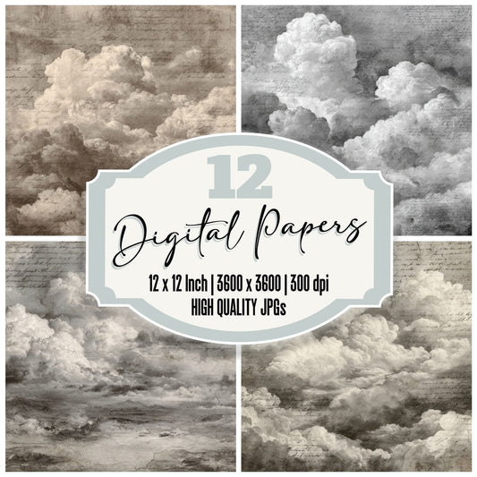 Monochrome Script Cloud Background Digital Paper Pack (DDD000254)