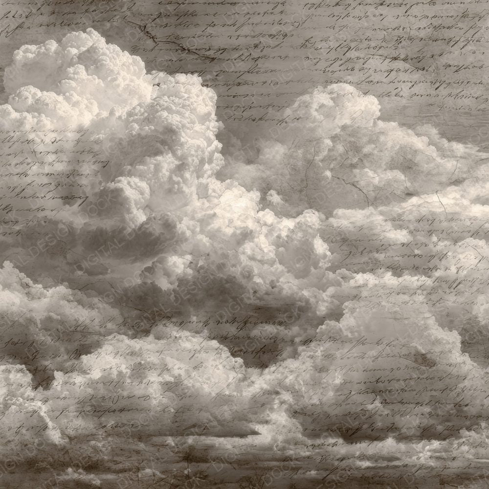 Monochrome Script Cloud Background Digital Paper Pack (DDD000254)