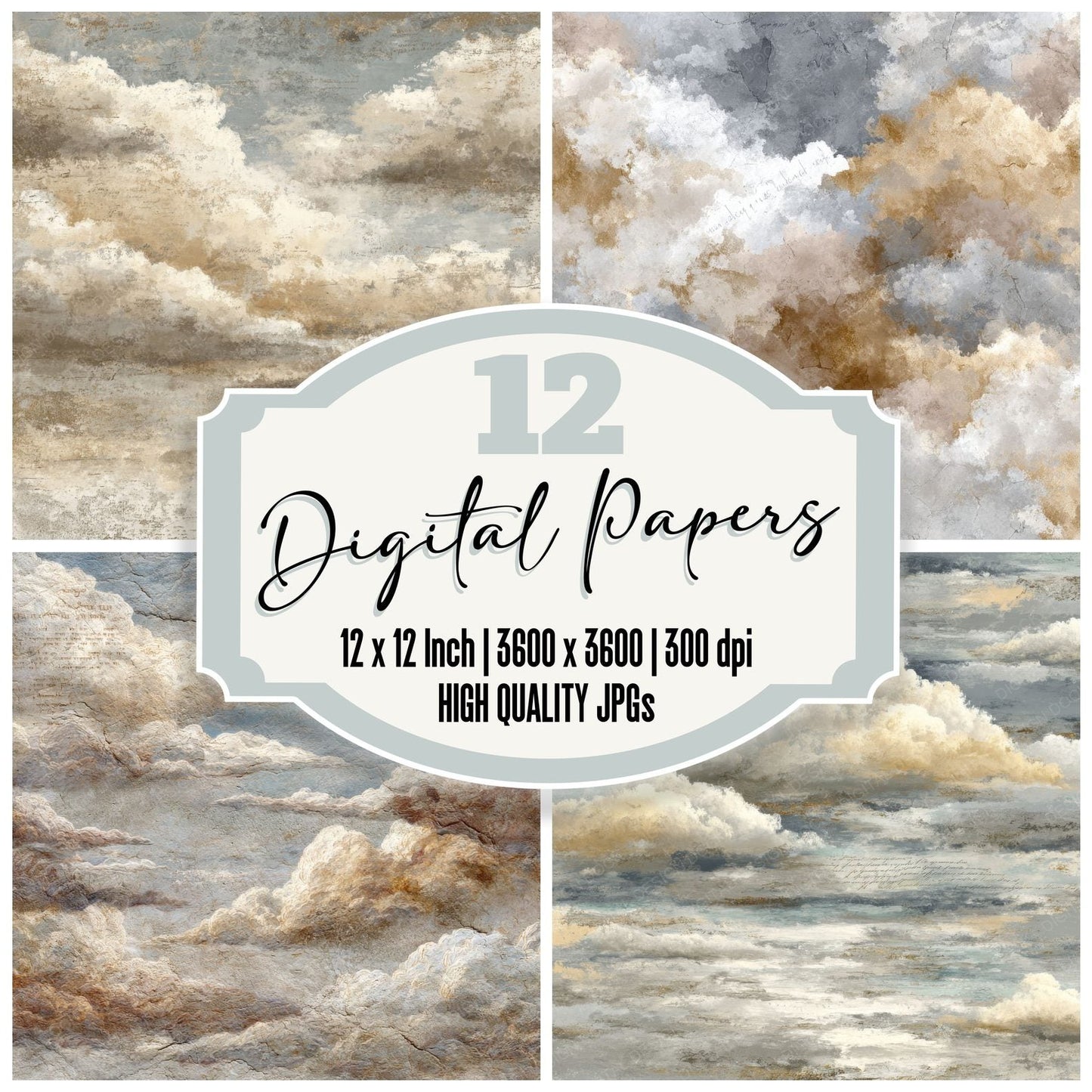 Overcast Script Cloud Background Digital Paper Pack (DDD000256)