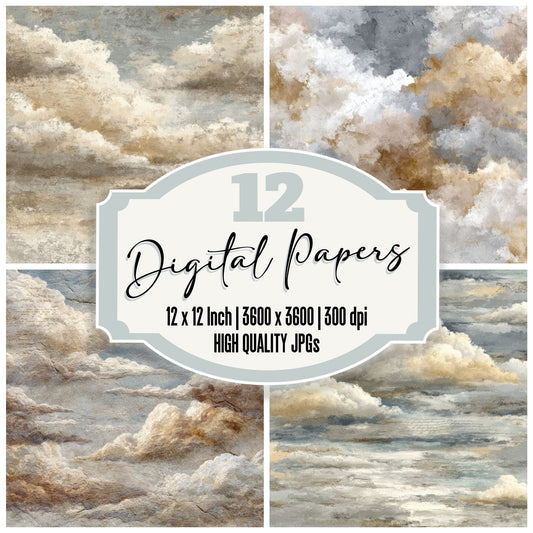 Overcast Script Cloud Background Digital Paper Pack (DDD000256)