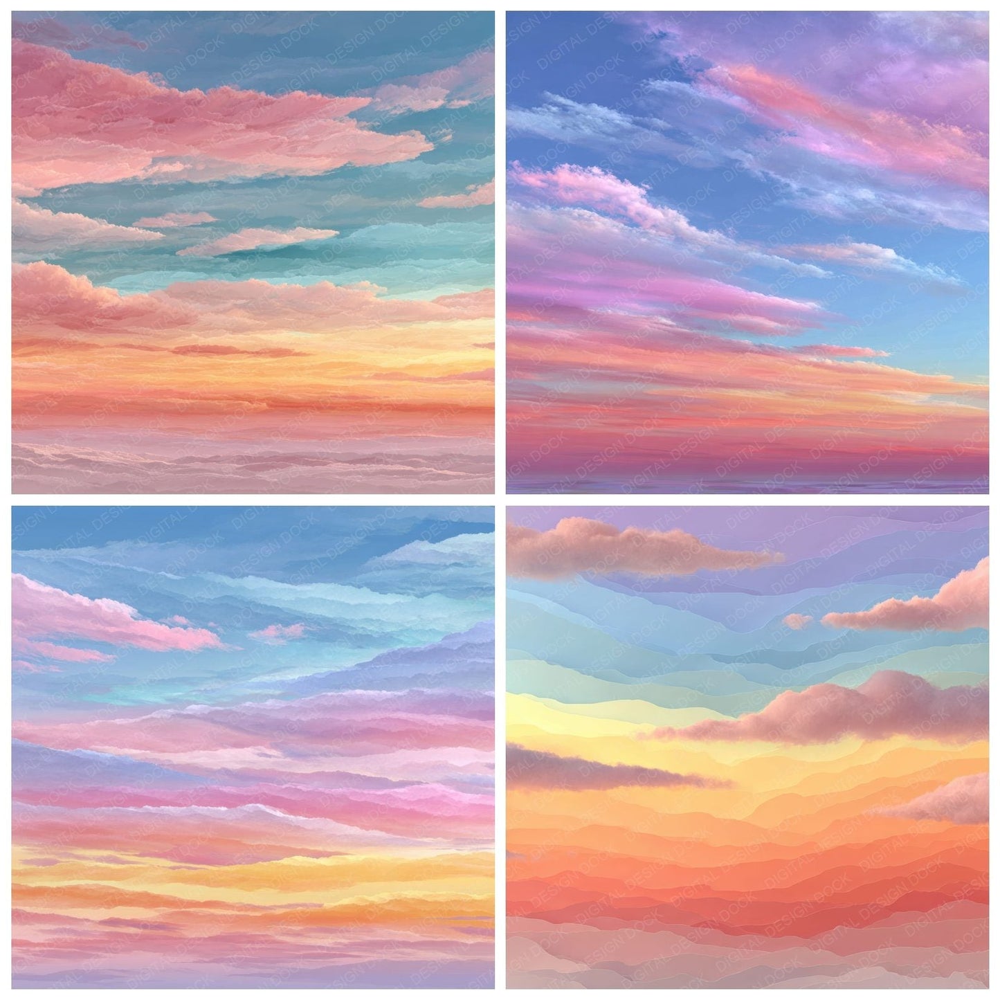 Pastel Sunset Sky Background Digital Paper Pack (DDD000257)