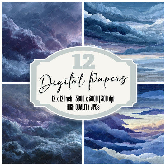 Storm Script Cloud Background Digital Paper Pack (DDD000258)
