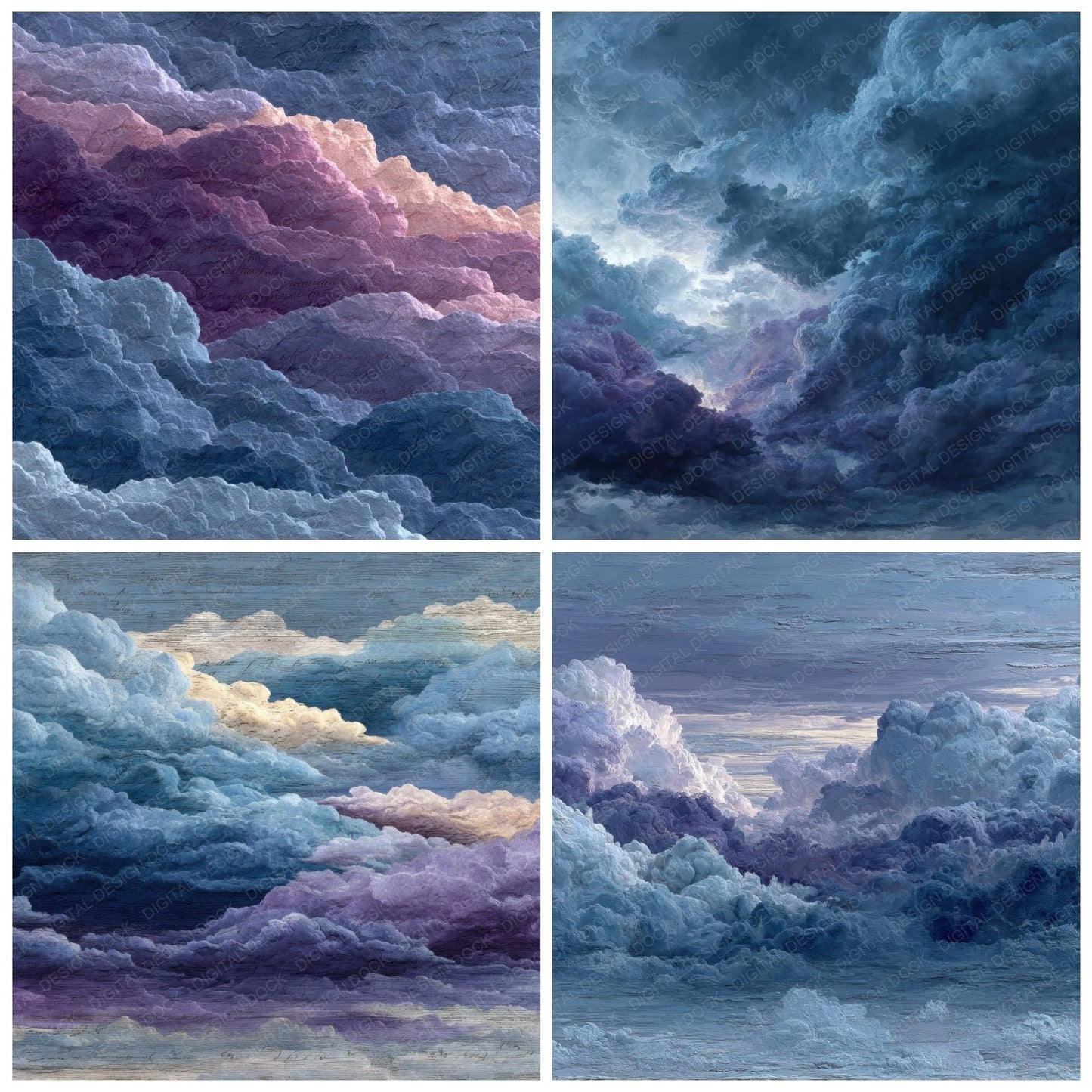 Storm Script Cloud Background Digital Paper Pack (DDD000258)