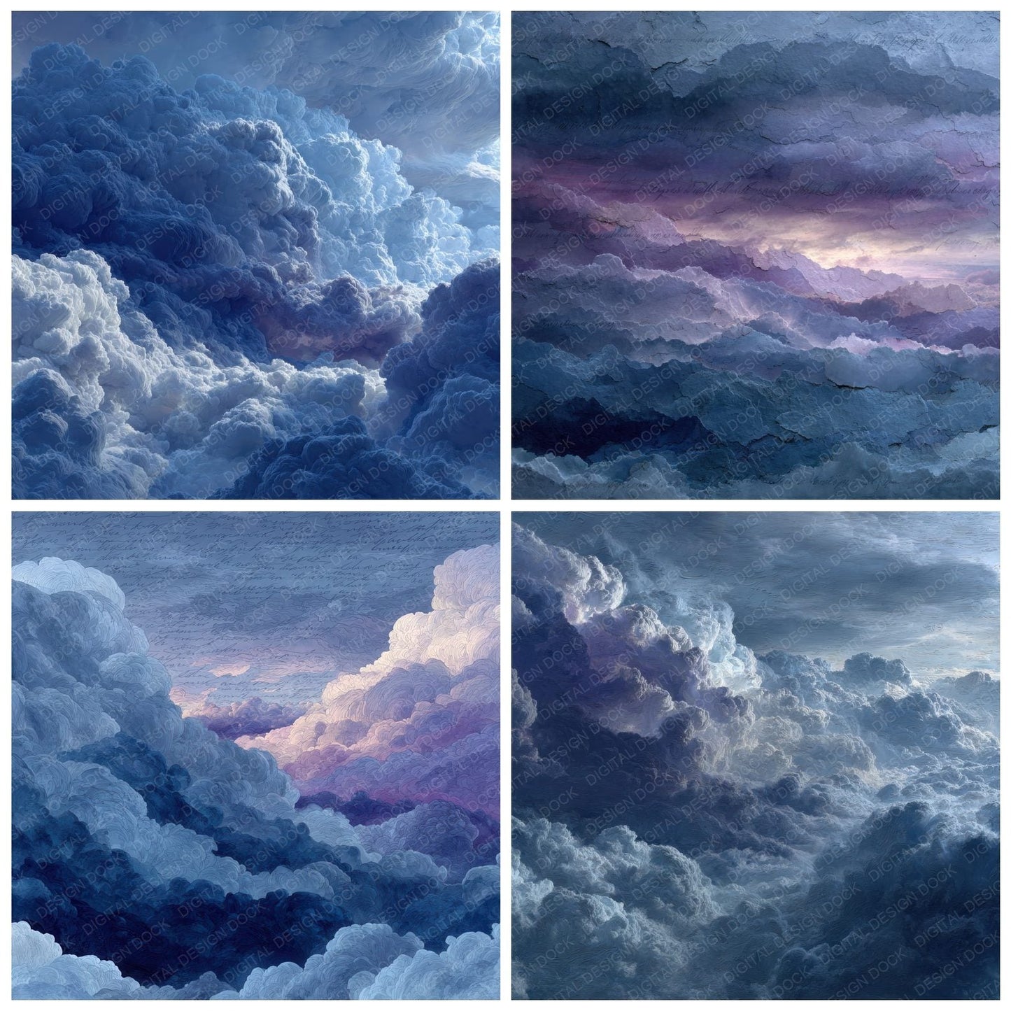 Storm Script Cloud Background Digital Paper Pack (DDD000258)