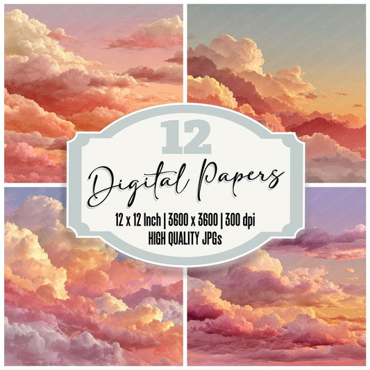 Sunrise Script Cloud Background Digital Paper Pack (DDD000259)