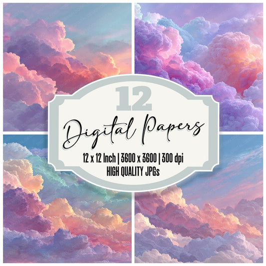 Surreal Pastel Script Cloud Background Digital Paper Pack (DDD000260)