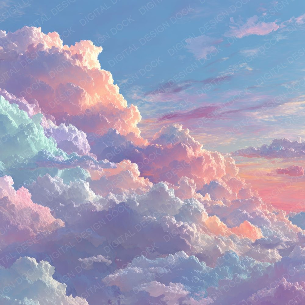 Surreal Pastel Script Cloud Background Digital Paper Pack (DDD000260)