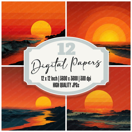 Blazing Ocean Sunset Background Digital Paper Pack (DDD000263)