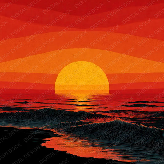 Blazing Ocean Sunset Background Digital Paper Pack (DDD000263)