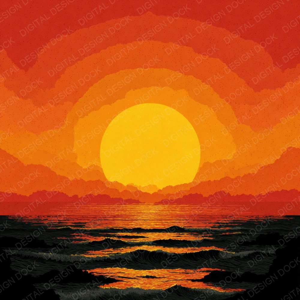 Blazing Ocean Sunset Background Digital Paper Pack (DDD000263)