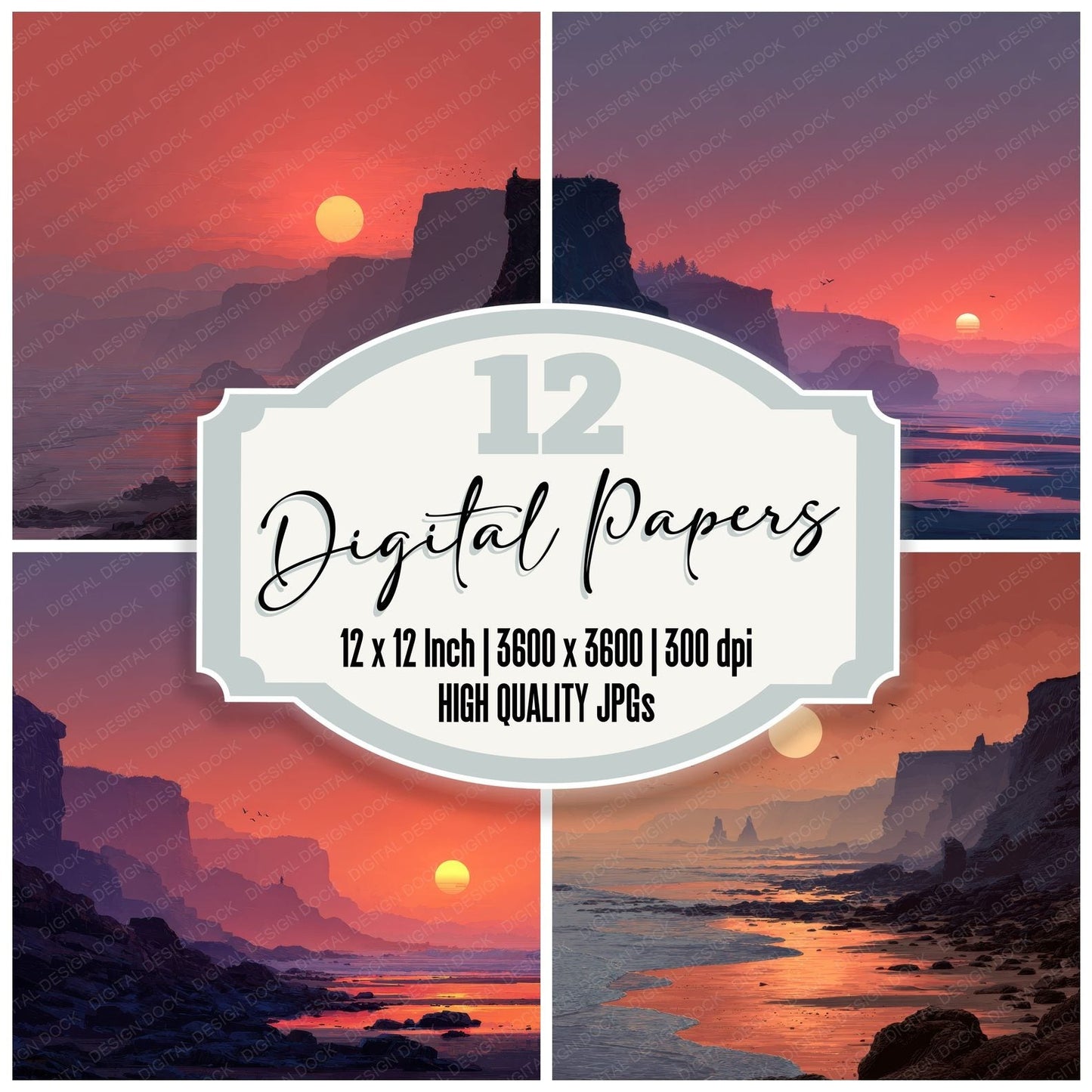 Cliffline Dusk Sunset Background Digital Paper Pack (DDD000265)