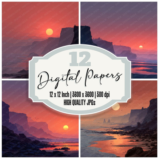 Cliffline Dusk Sunset Background Digital Paper Pack (DDD000265)