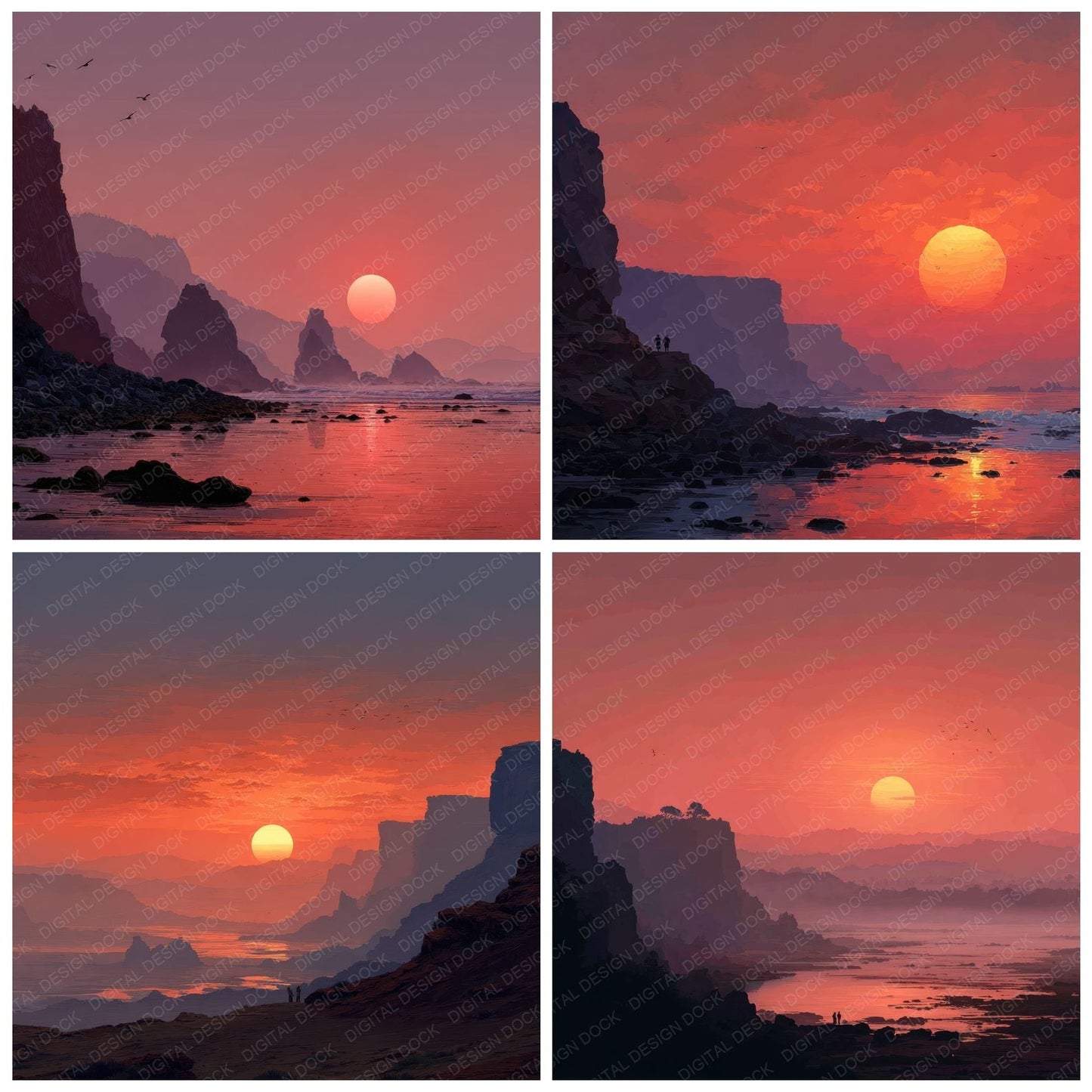 Cliffline Dusk Sunset Background Digital Paper Pack (DDD000265)
