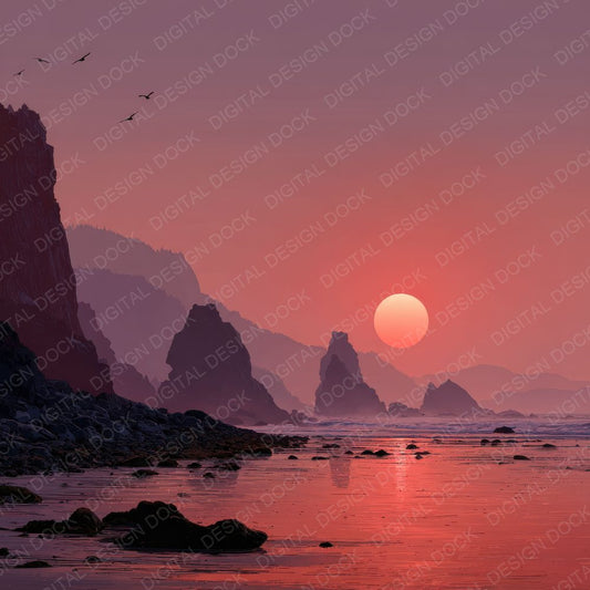 Cliffline Dusk Sunset Background Digital Paper Pack (DDD000265)