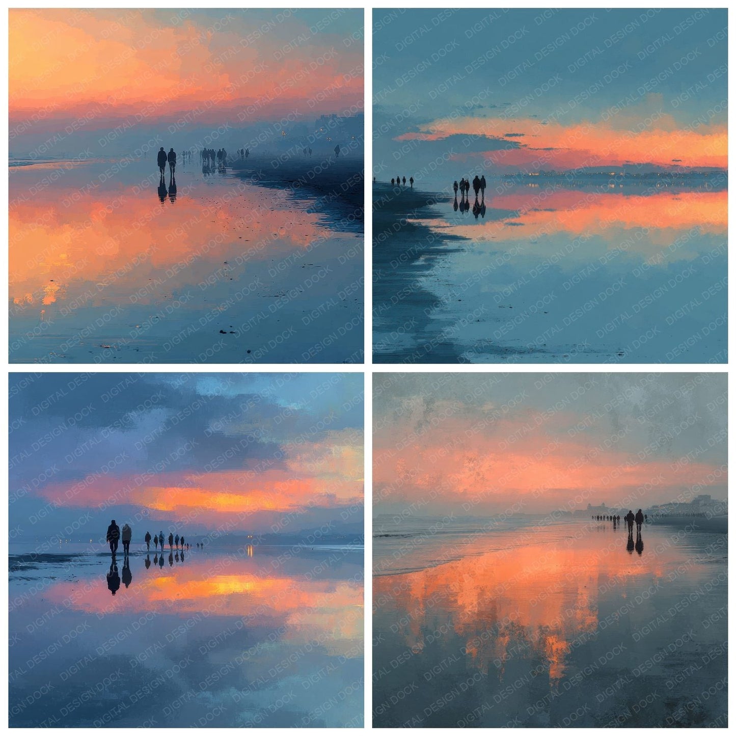 Dusk Beach Silhouette Background Digital Paper Pack (DDD000266)