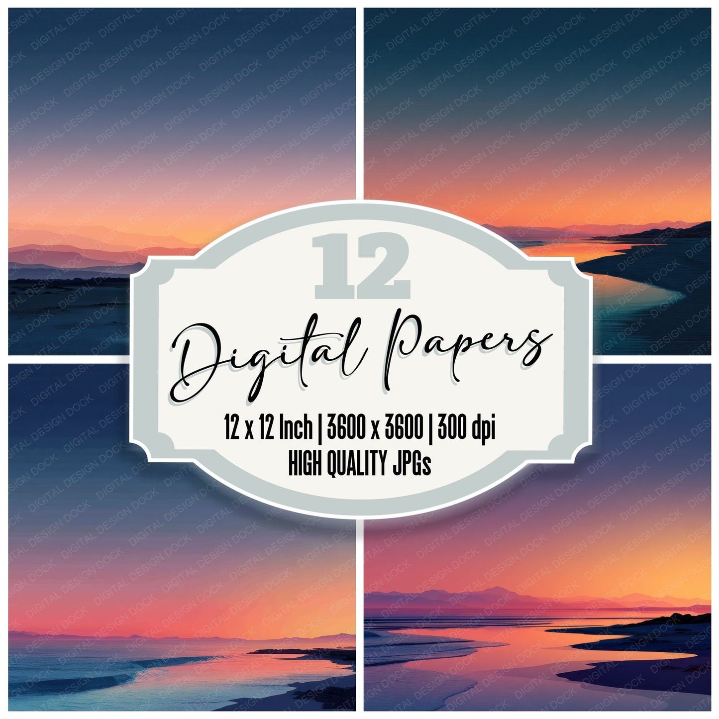 Minimal Beach Sunset Background Digital Paper Pack (DDD000271)