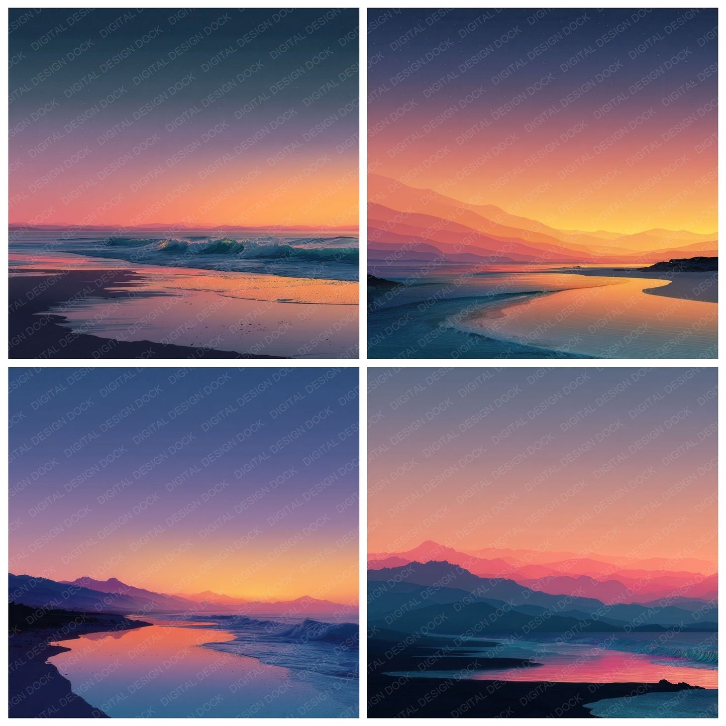 Minimal Beach Sunset Background Digital Paper Pack (DDD000271)