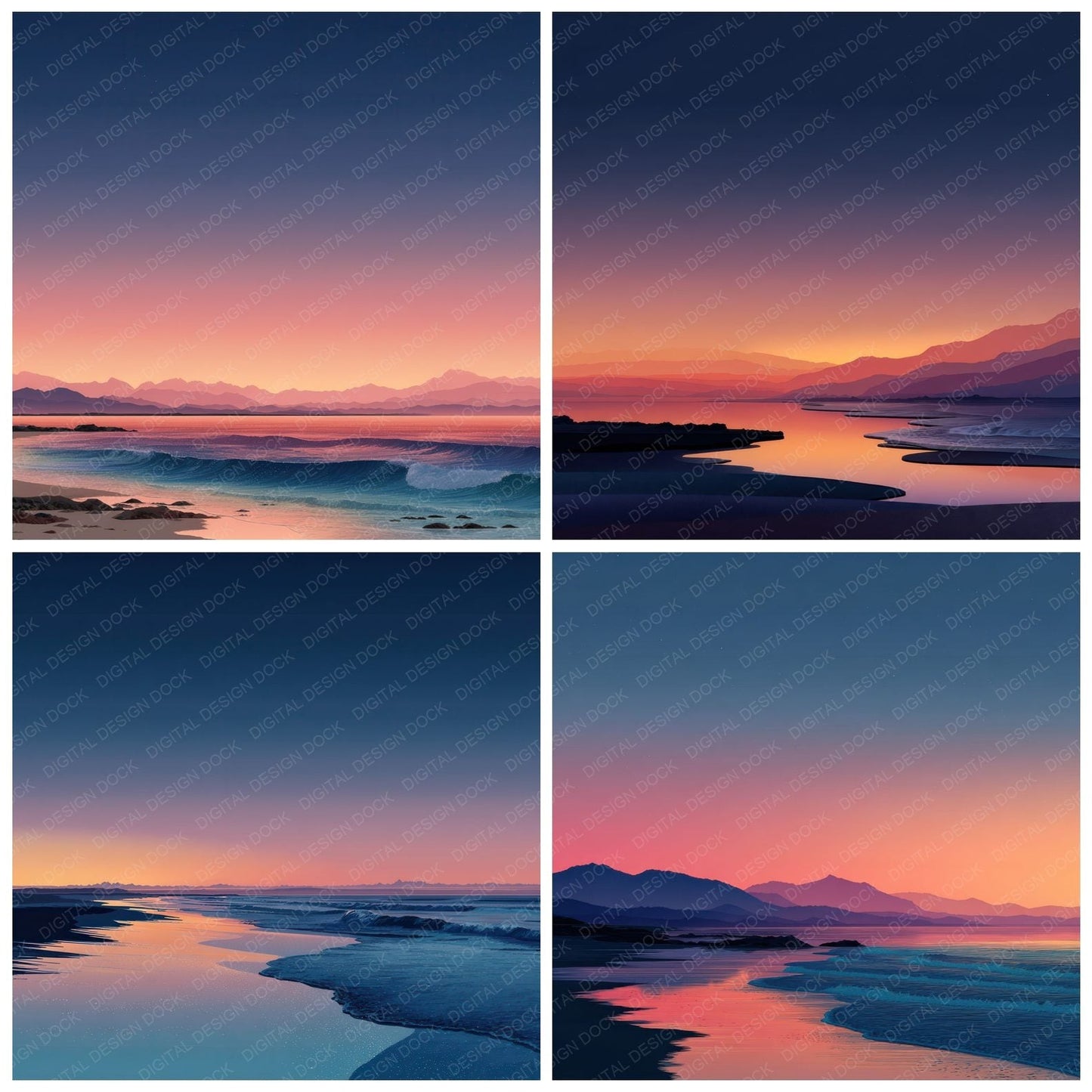 Minimal Beach Sunset Background Digital Paper Pack (DDD000271)