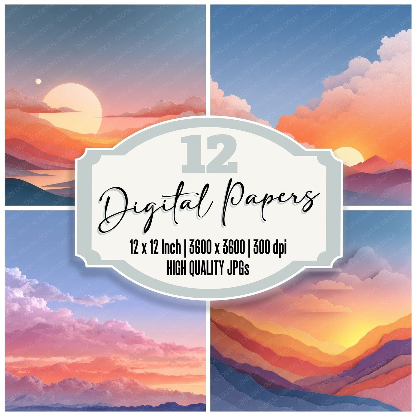 Minimal Gradient Sunset Background Digital Paper Pack (DDD000272)