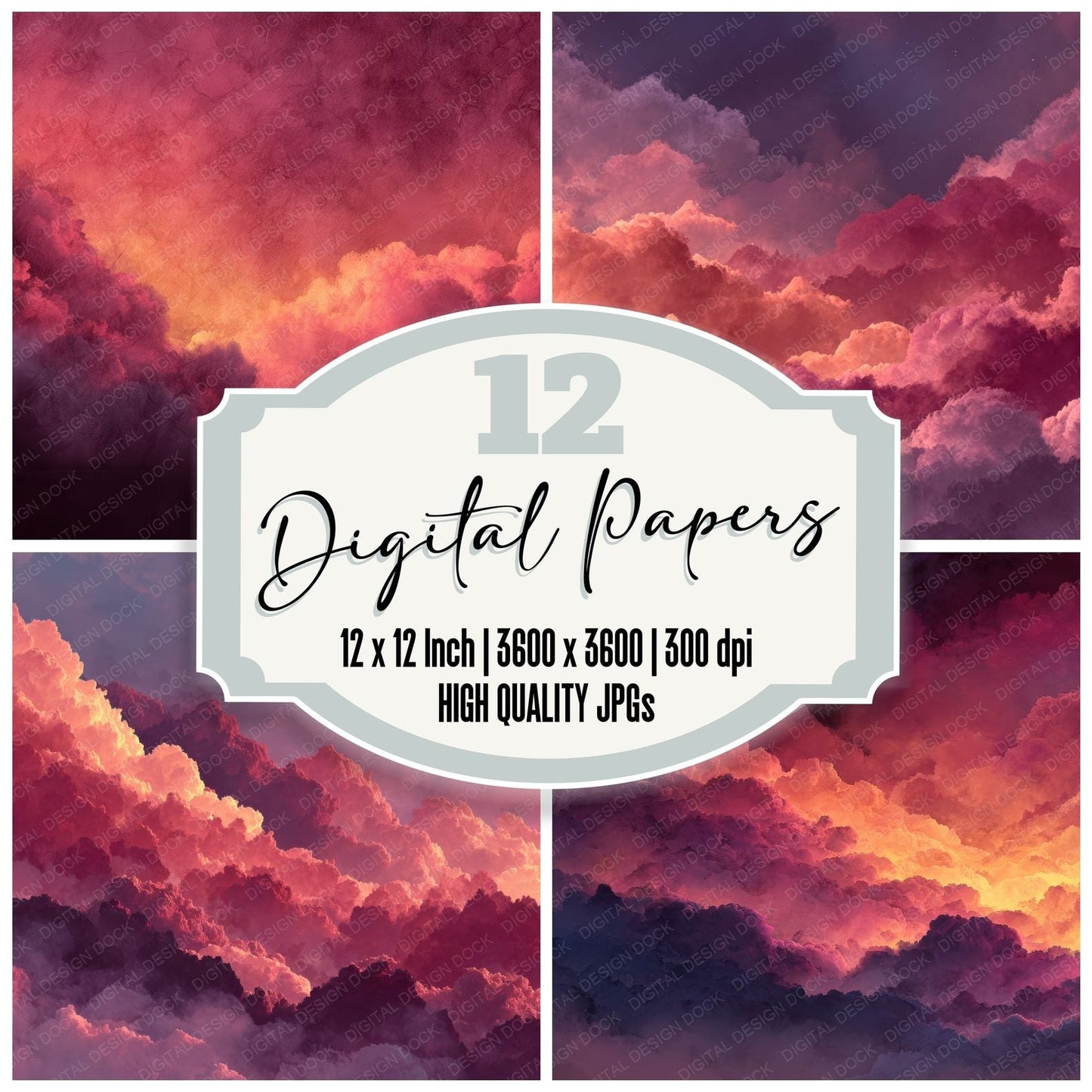 Moody Sunset Cloud Background Digital Paper Pack (DDD000274)