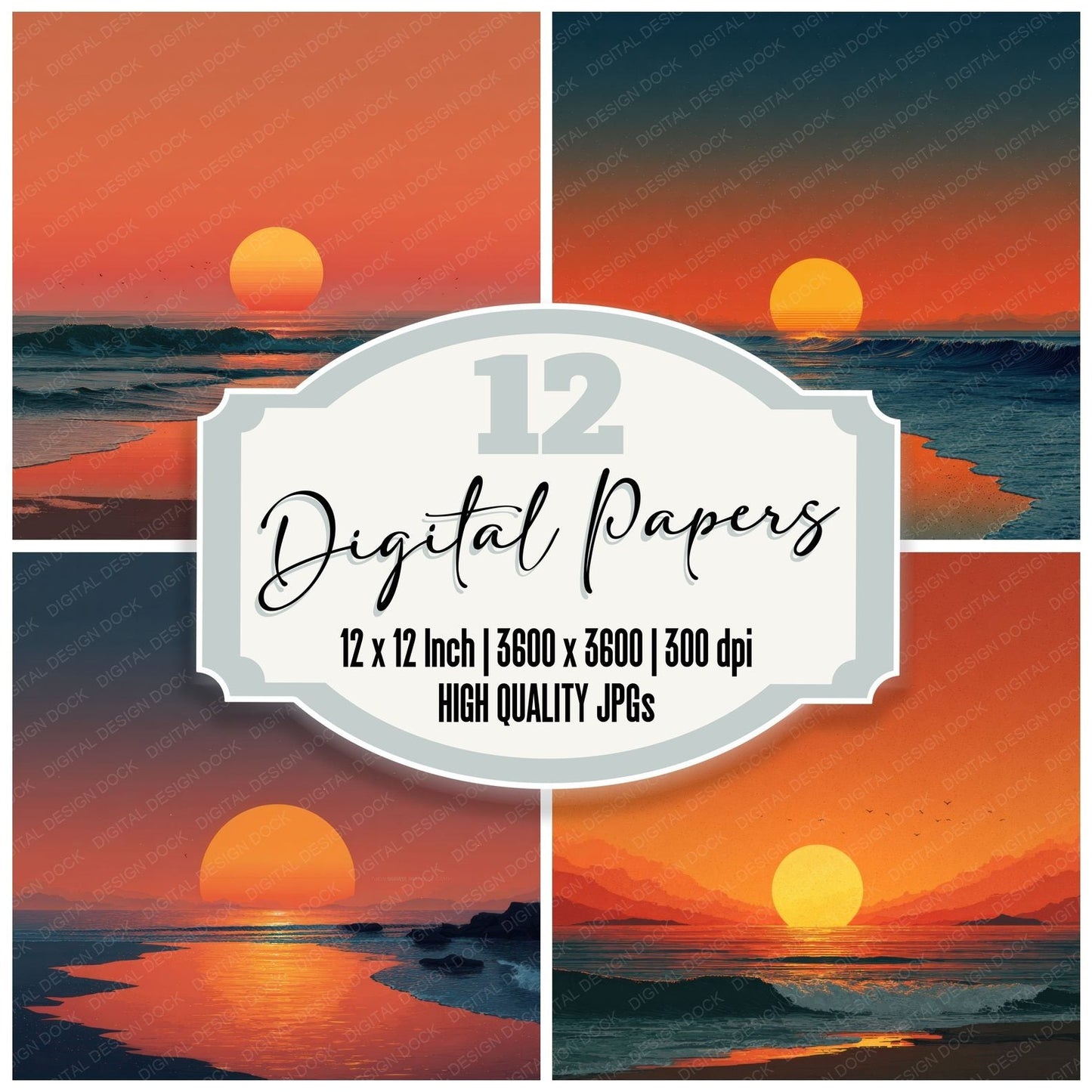 Ocean Horizon Sunset Background Digital Paper Pack (DDD000275)
