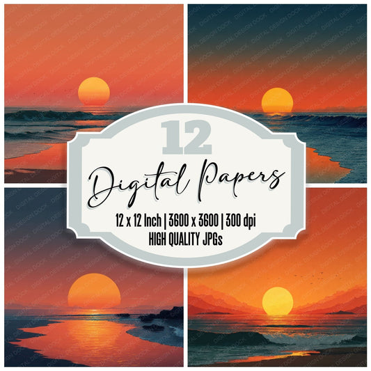 Ocean Horizon Sunset Background Digital Paper Pack (DDD000275)