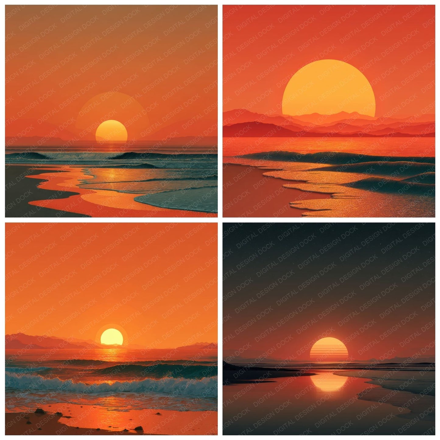 Ocean Horizon Sunset Background Digital Paper Pack (DDD000275)