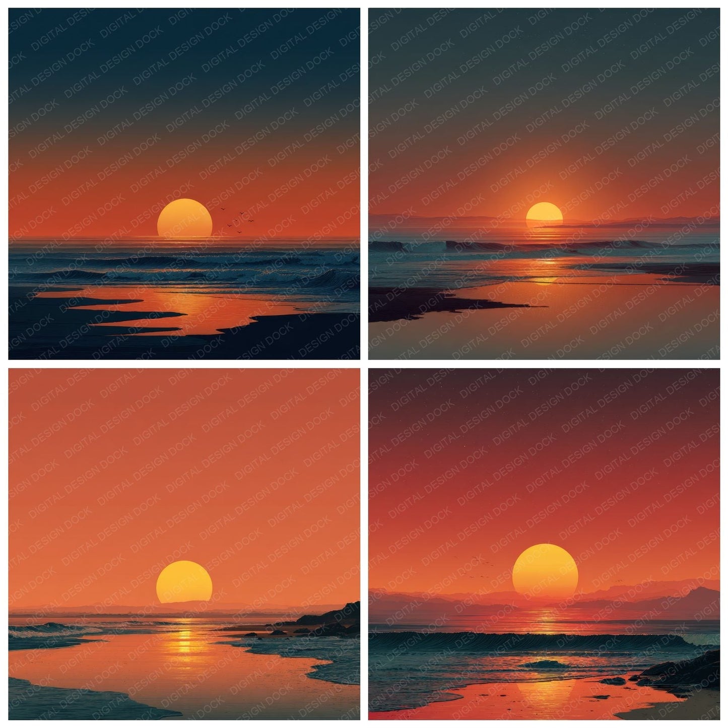 Ocean Horizon Sunset Background Digital Paper Pack (DDD000275)