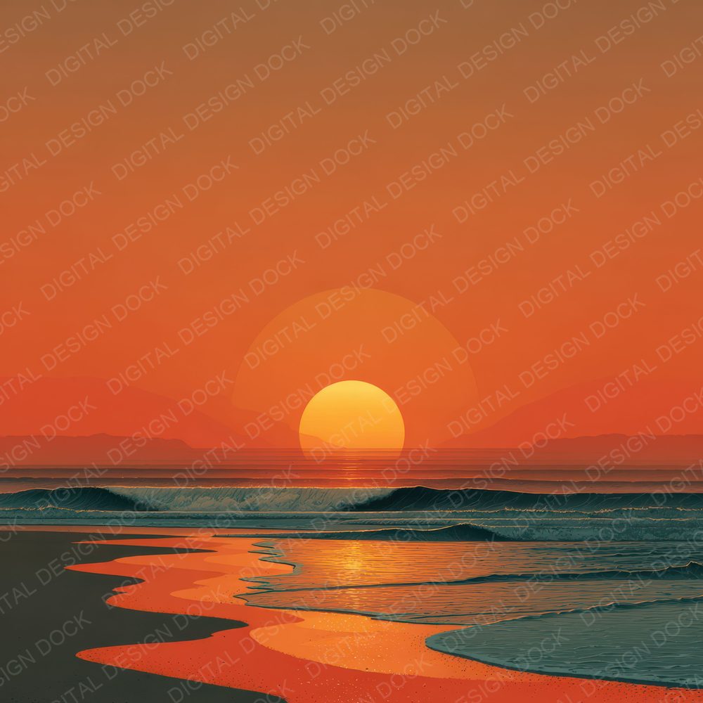 Ocean Horizon Sunset Background Digital Paper Pack (DDD000275)