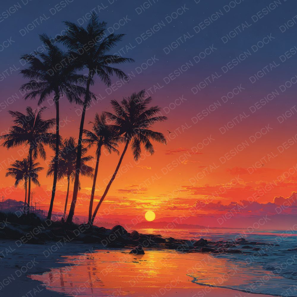 Palm Silhouette Sunset Background Digital Paper Pack (DDD000276)