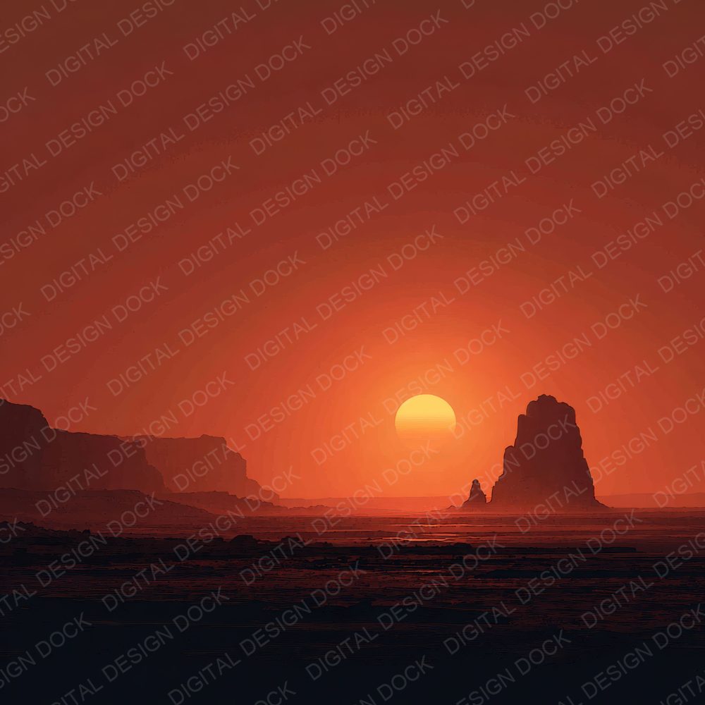 Rocky Shore Sunset Background Digital Paper Pack (DDD000277)