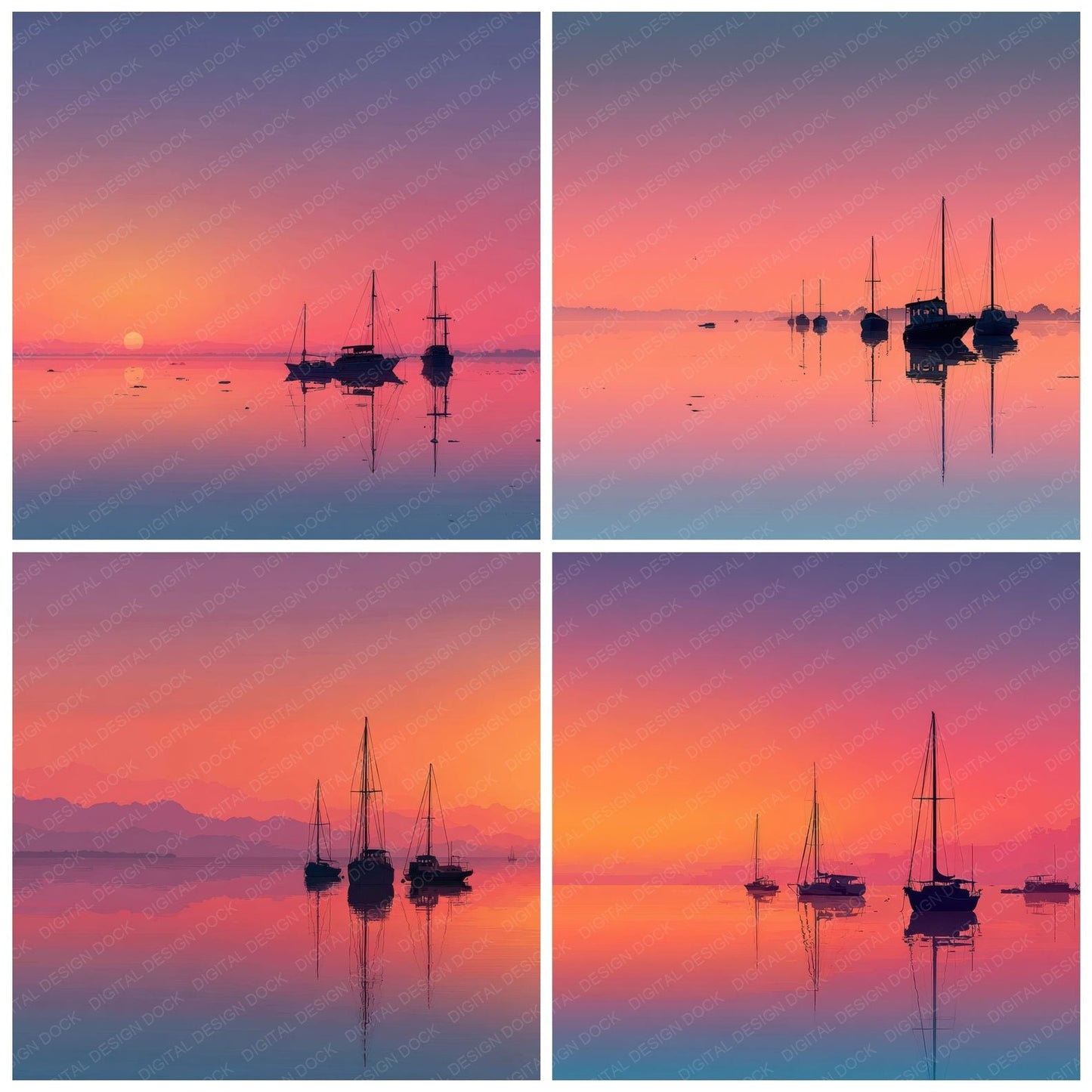 Sailboat Silhouette Sunset Background Digital Paper Pack (DDD000278)