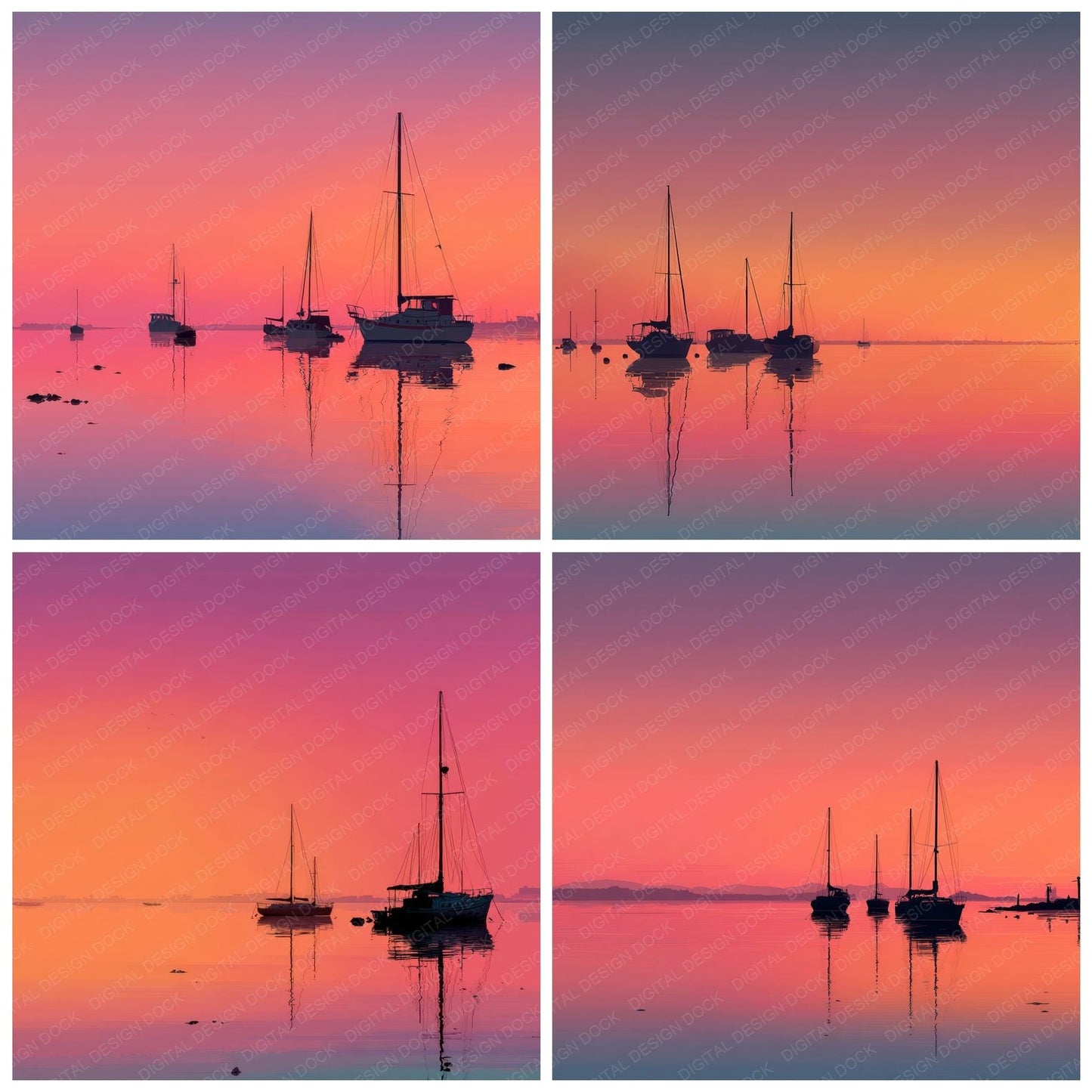 Sailboat Silhouette Sunset Background Digital Paper Pack (DDD000278)