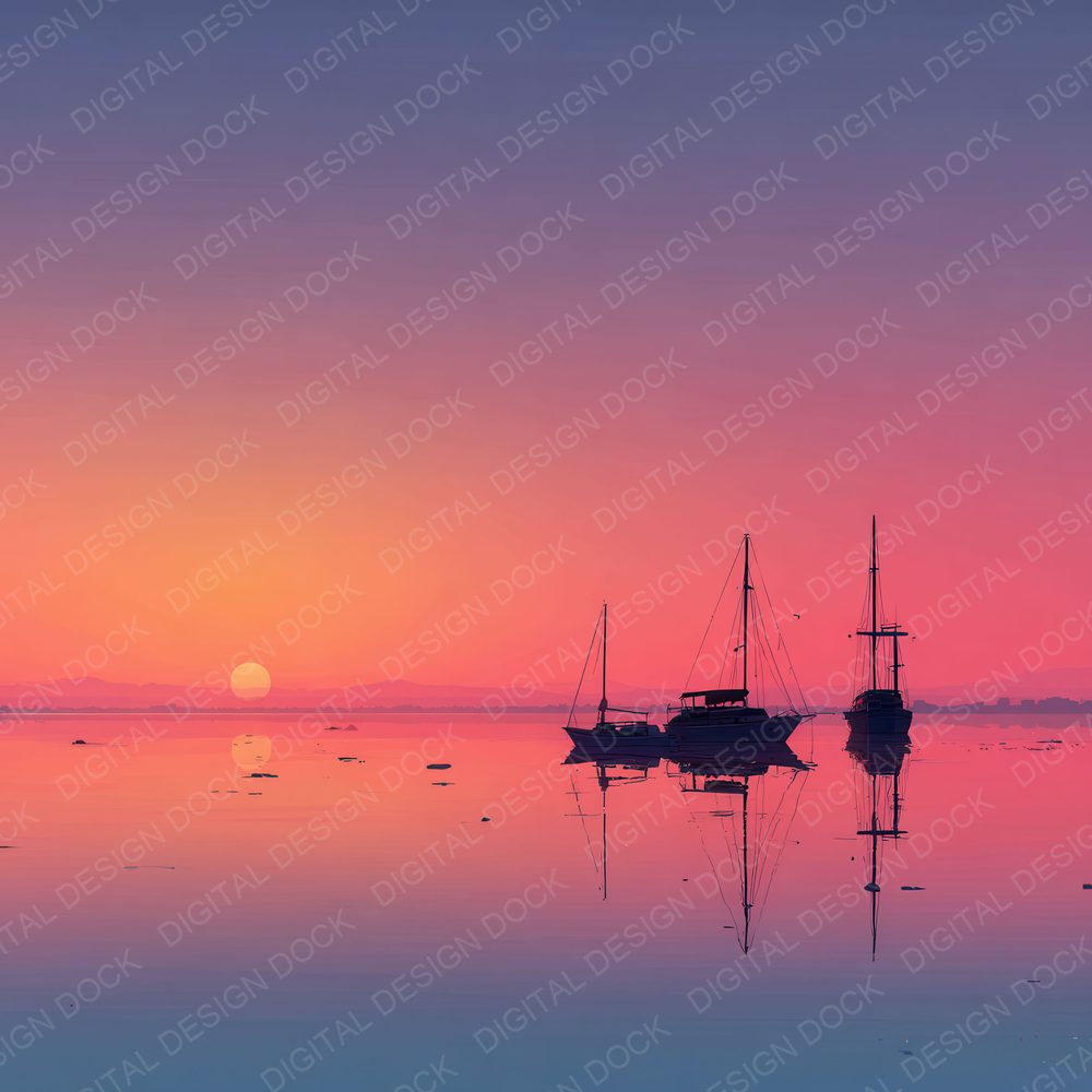 Sailboat Silhouette Sunset Background Digital Paper Pack (DDD000278)