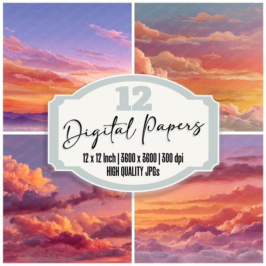Warm Horizon Sunset Background Digital Paper Pack (DDD000280)