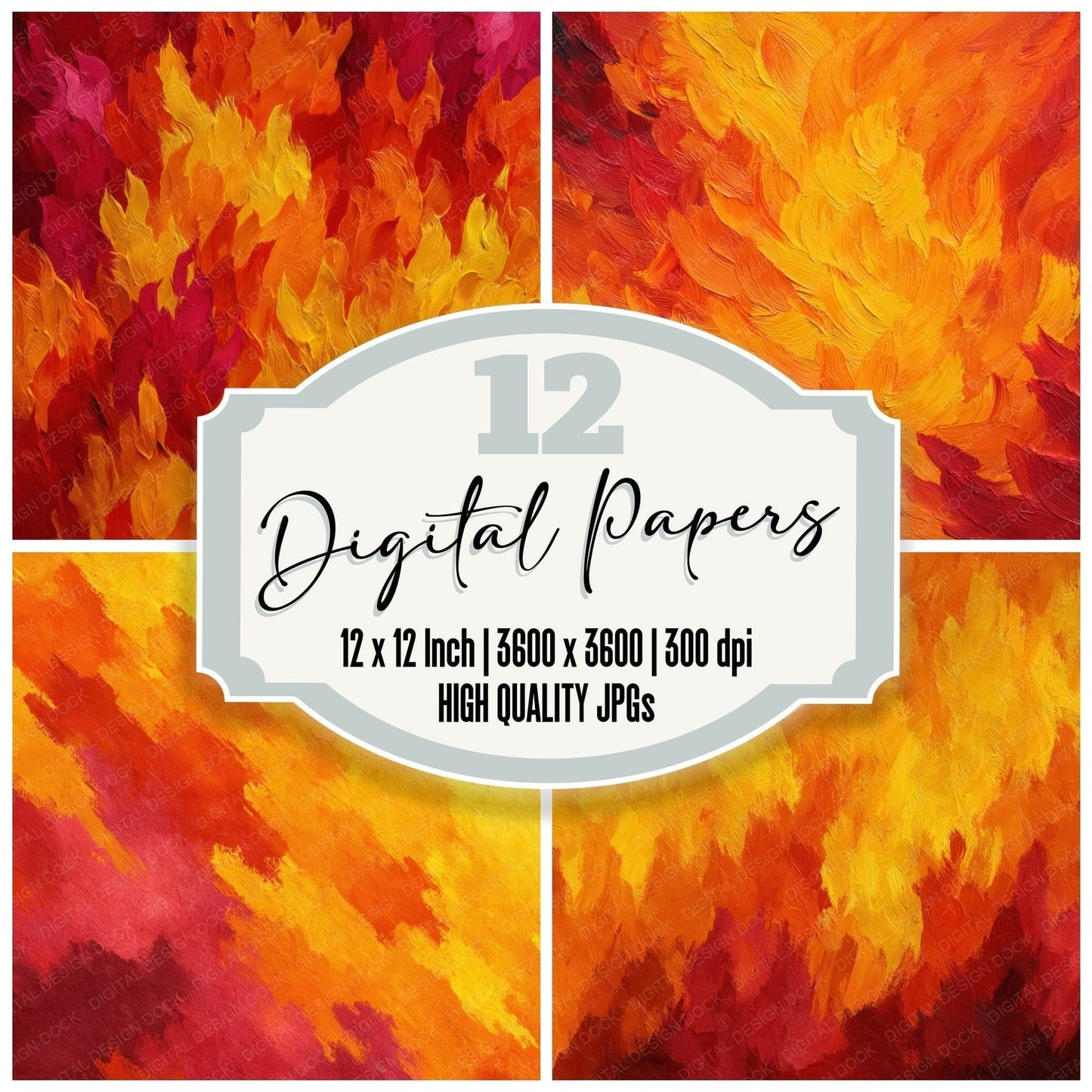 Painterly Fire Texture Background Digital Paper Pack (DDD000293)