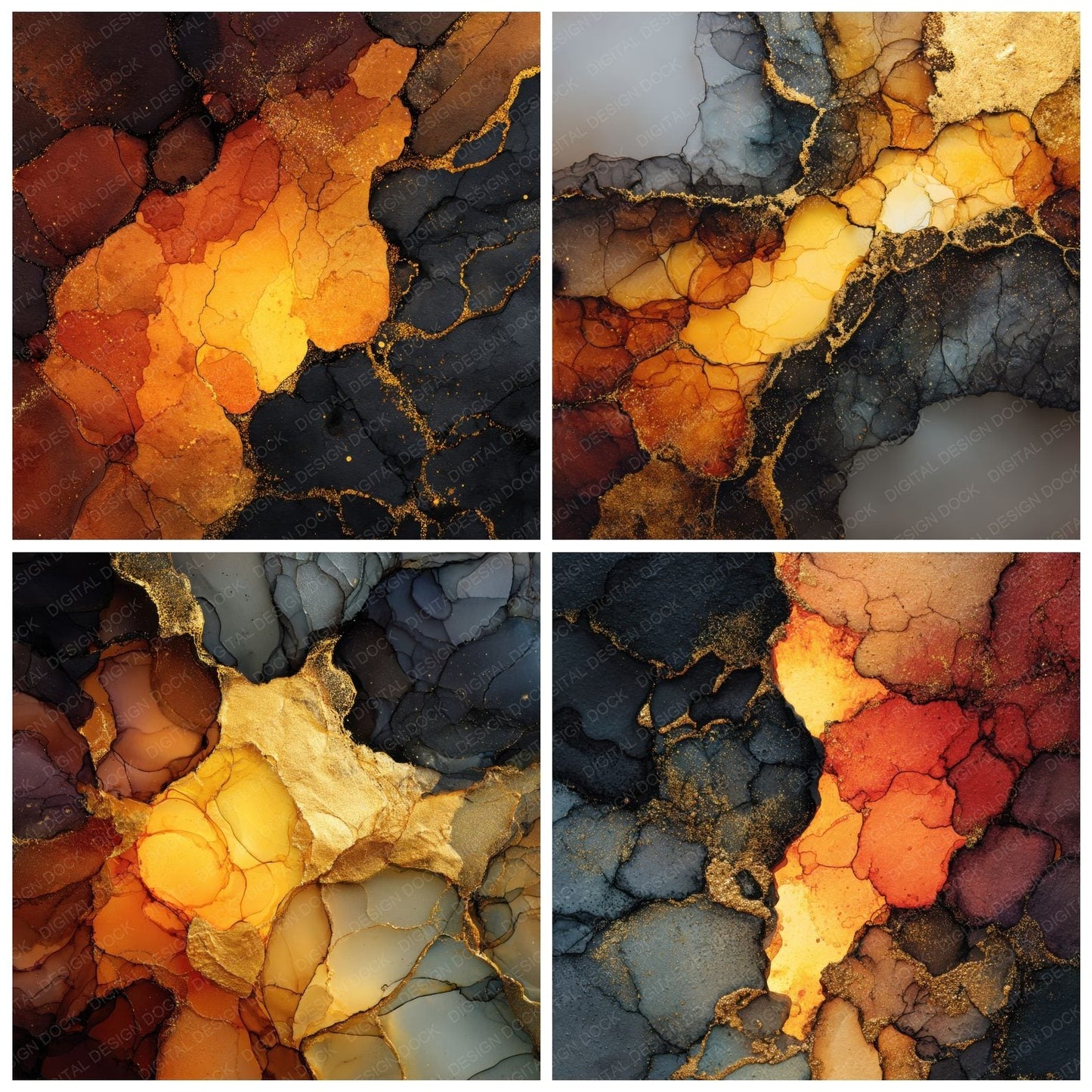 Black Gold Alcohol Ink Background Digital Paper Pack (DDD000301)