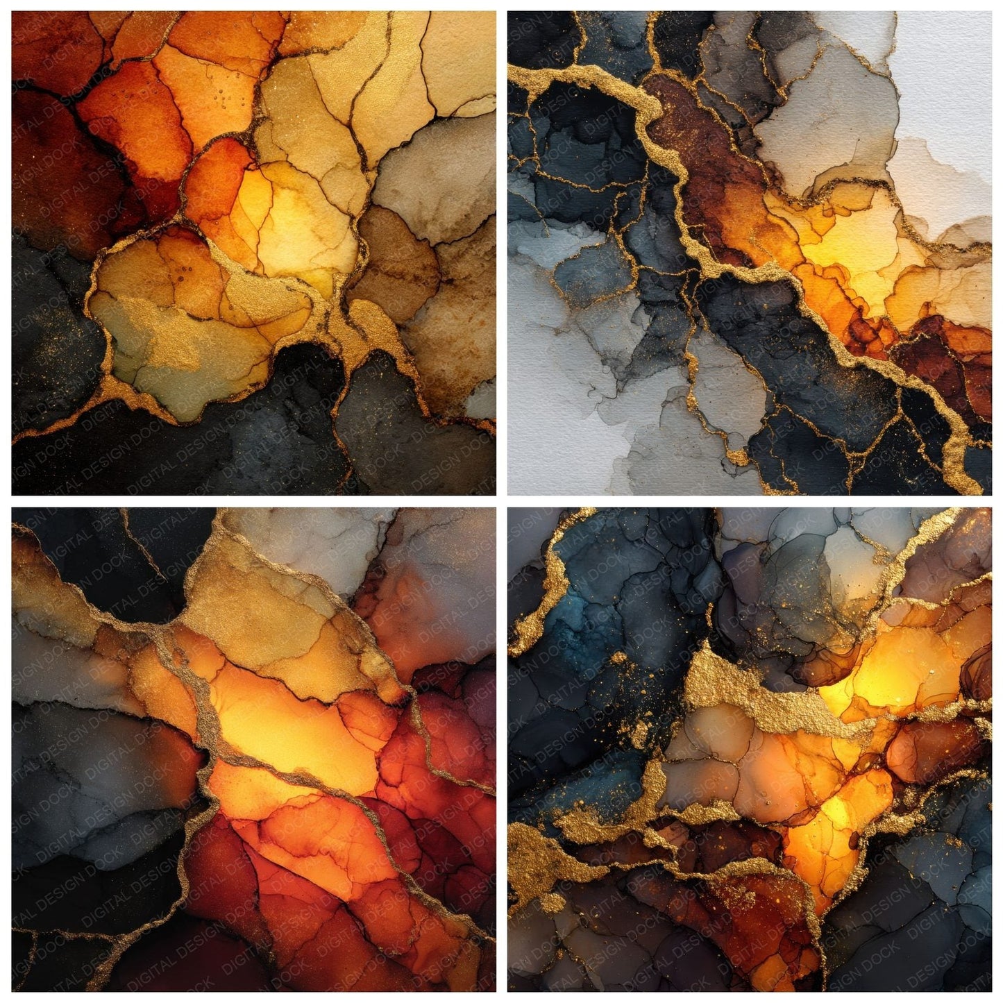 Black Gold Alcohol Ink Background Digital Paper Pack (DDD000301)