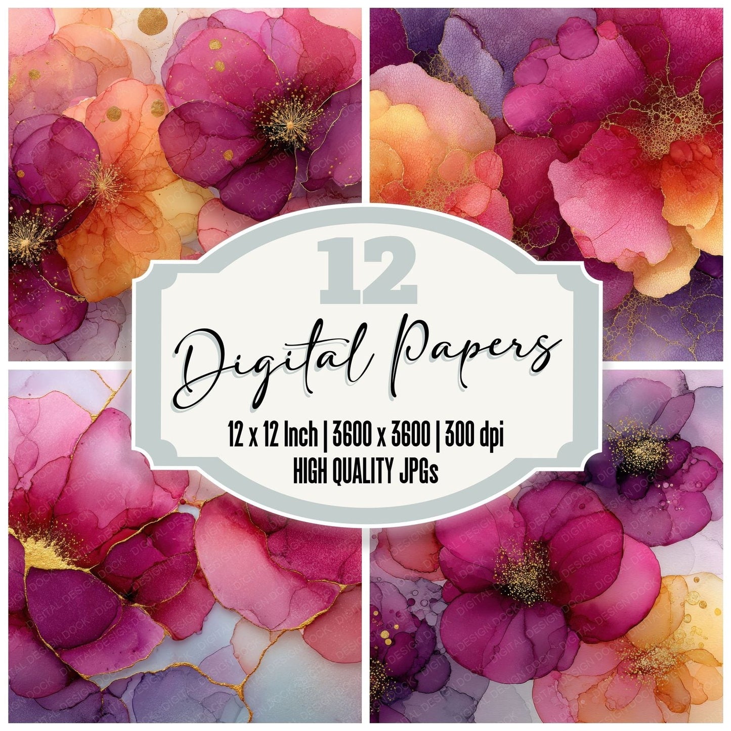 Coral Magenta Alcohol Ink Background Digital Paper Pack (DDD000302)