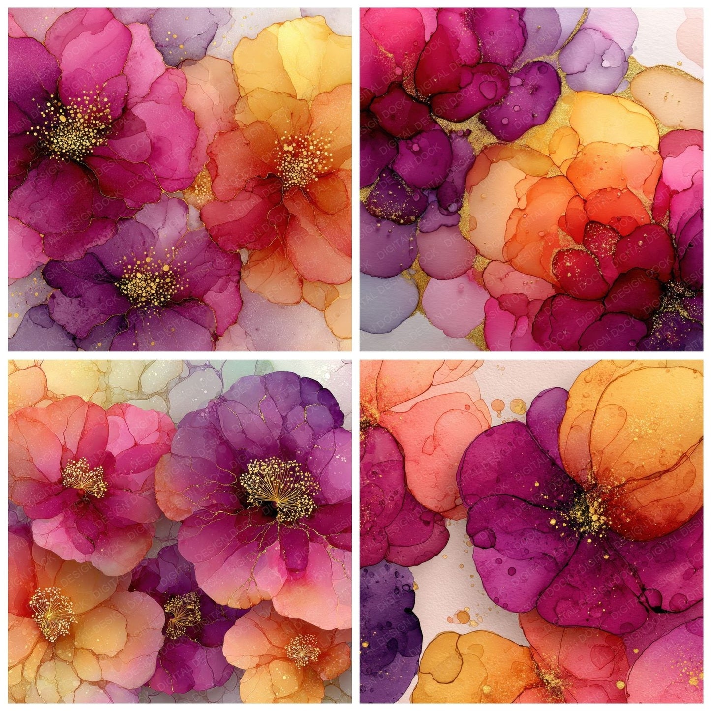Coral Magenta Alcohol Ink Background Digital Paper Pack (DDD000302)
