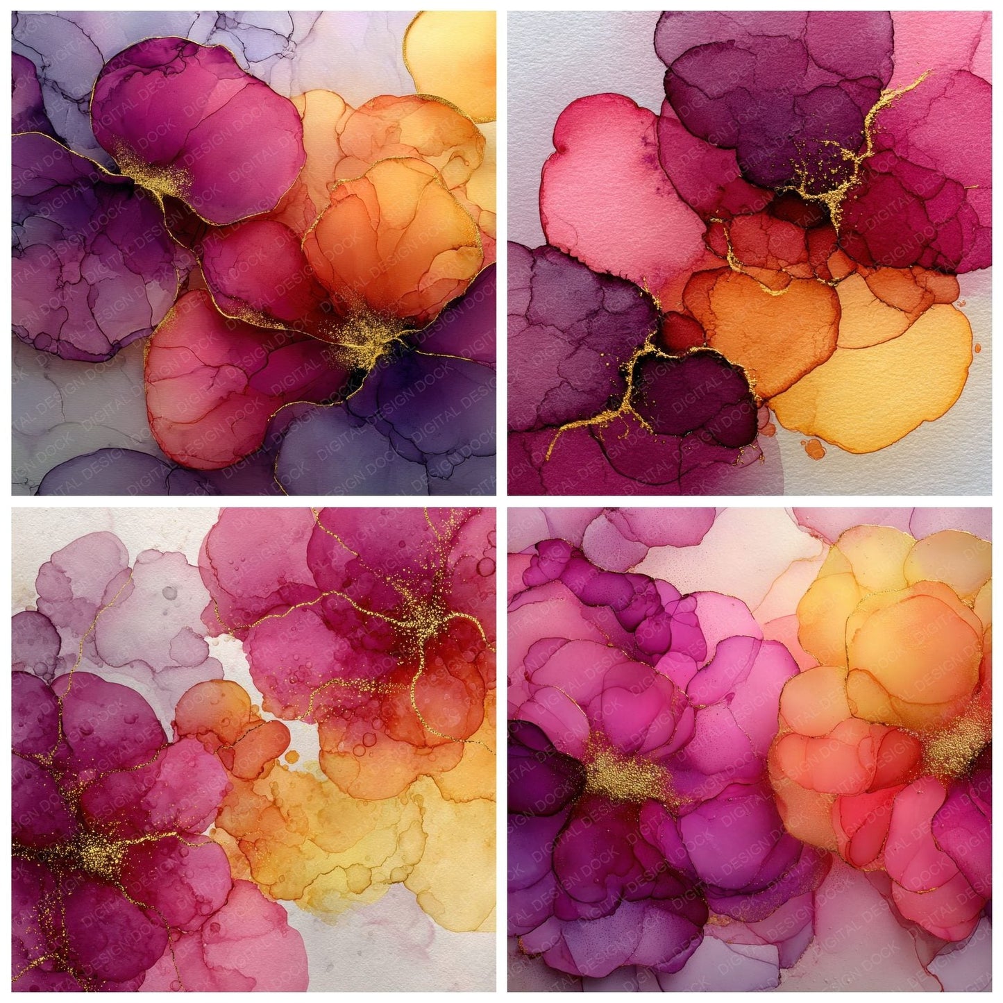 Coral Magenta Alcohol Ink Background Digital Paper Pack (DDD000302)