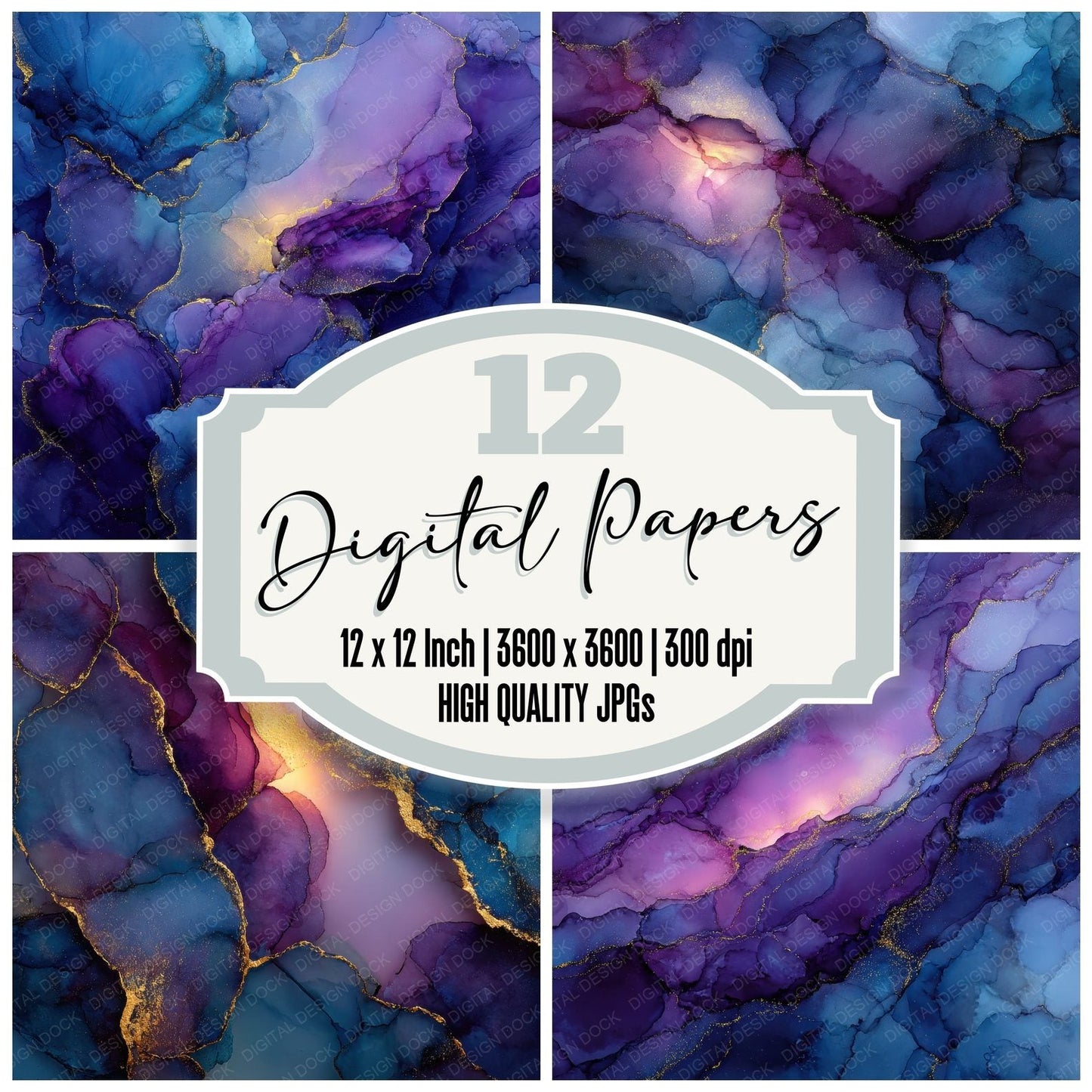 Dark Indigo Alcohol Ink Background Digital Paper Pack (DDD000303)