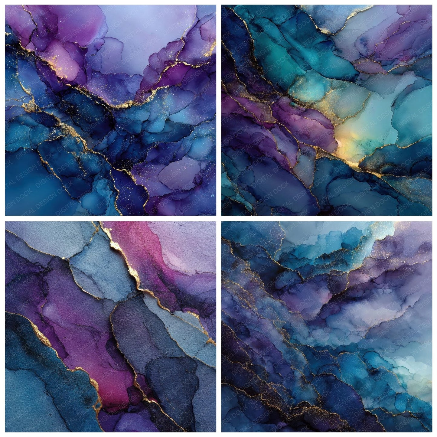Dark Indigo Alcohol Ink Background Digital Paper Pack (DDD000303)