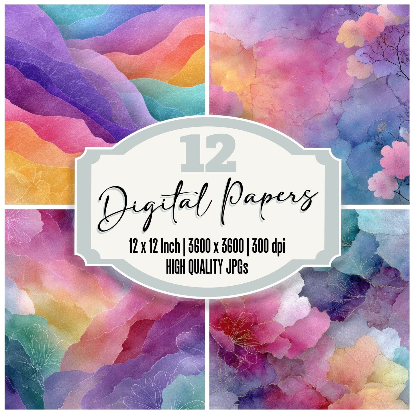 Floral Colour Wash Background Digital Paper Pack (DDD000305)