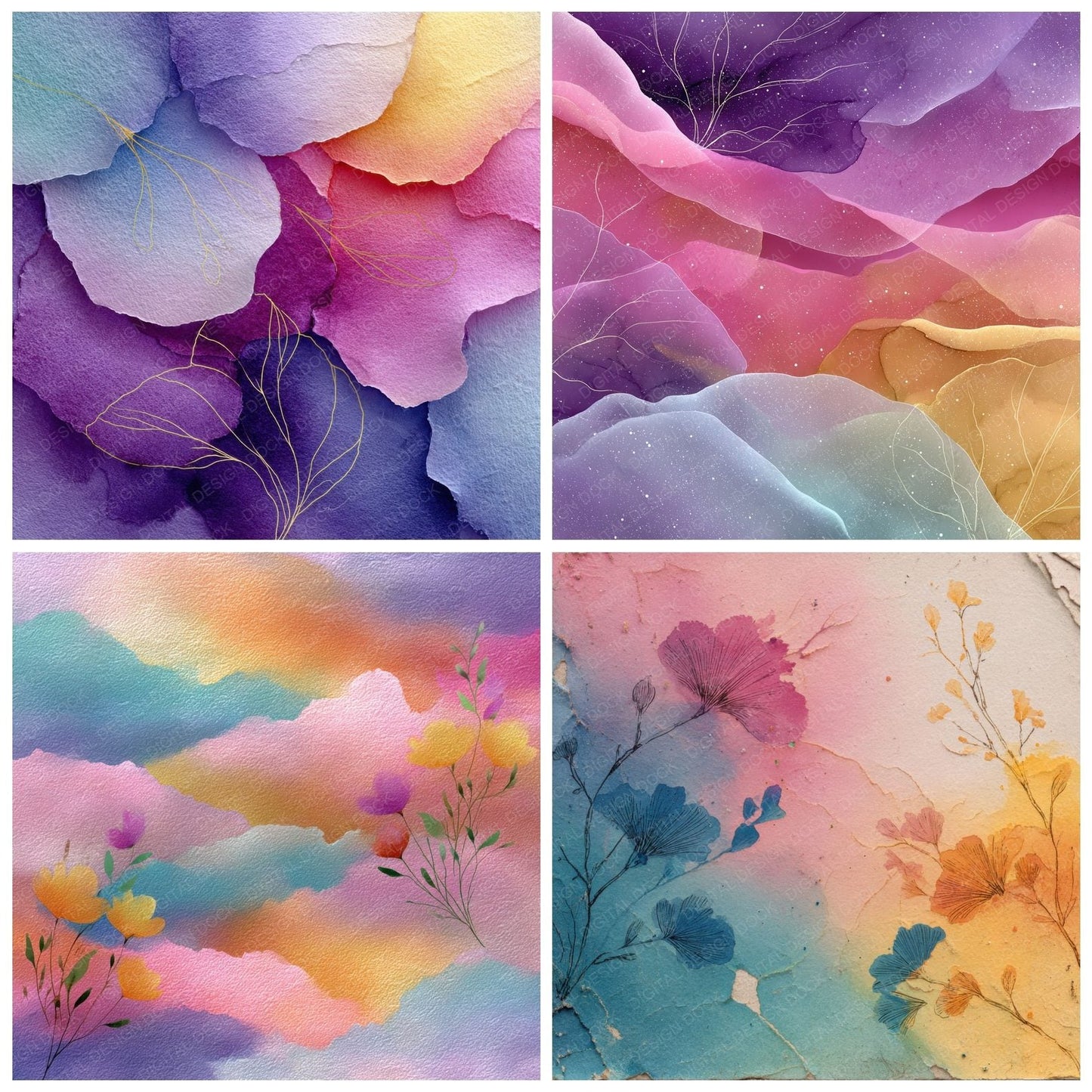 Floral Colour Wash Background Digital Paper Pack (DDD000305)