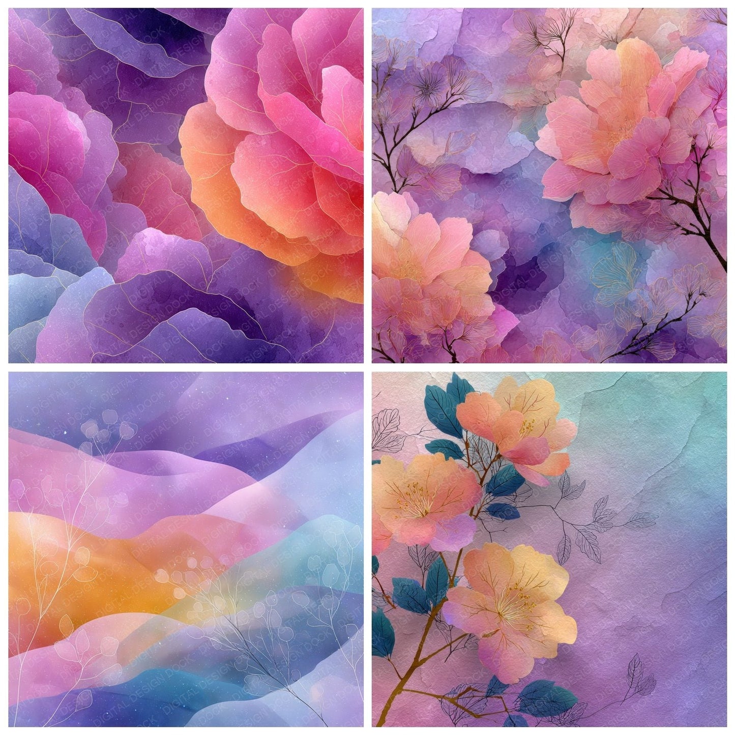 Floral Colour Wash Background Digital Paper Pack (DDD000305)