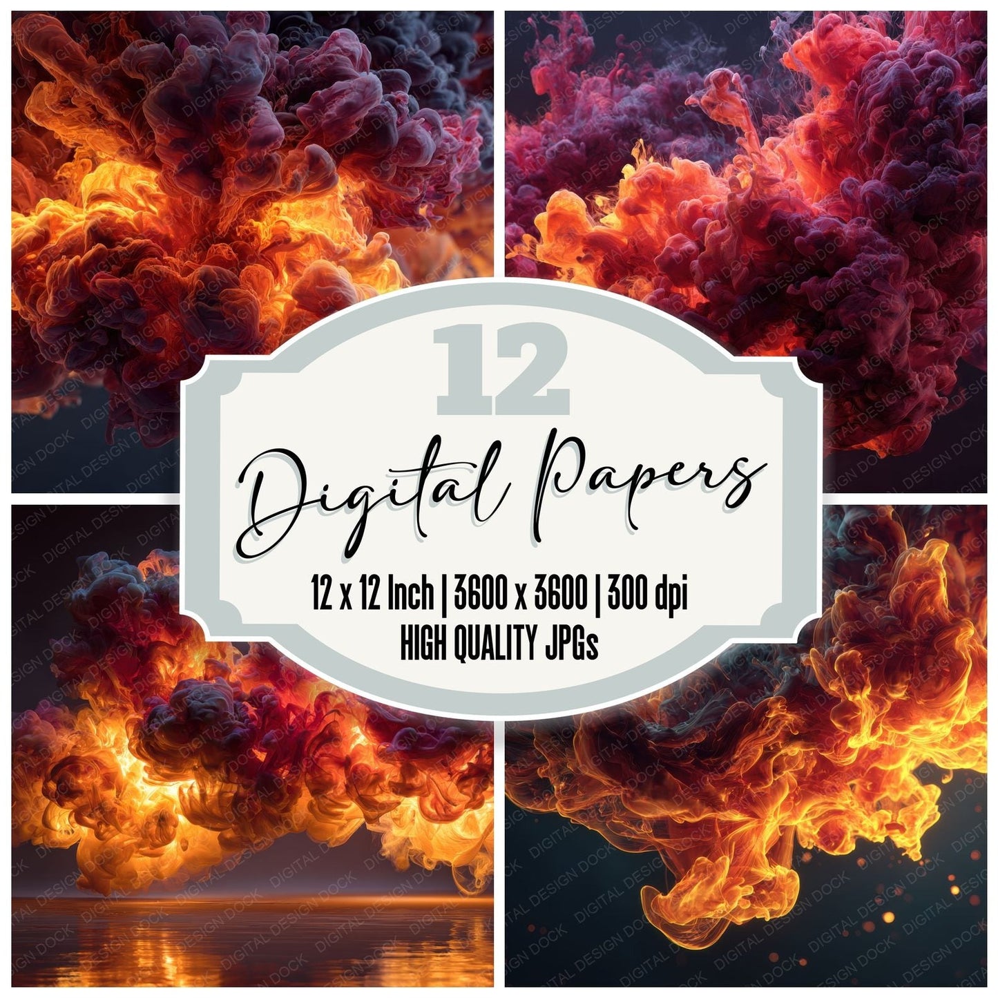 Neon Fire Ink Water Background Digital Paper Pack (DDD000308)