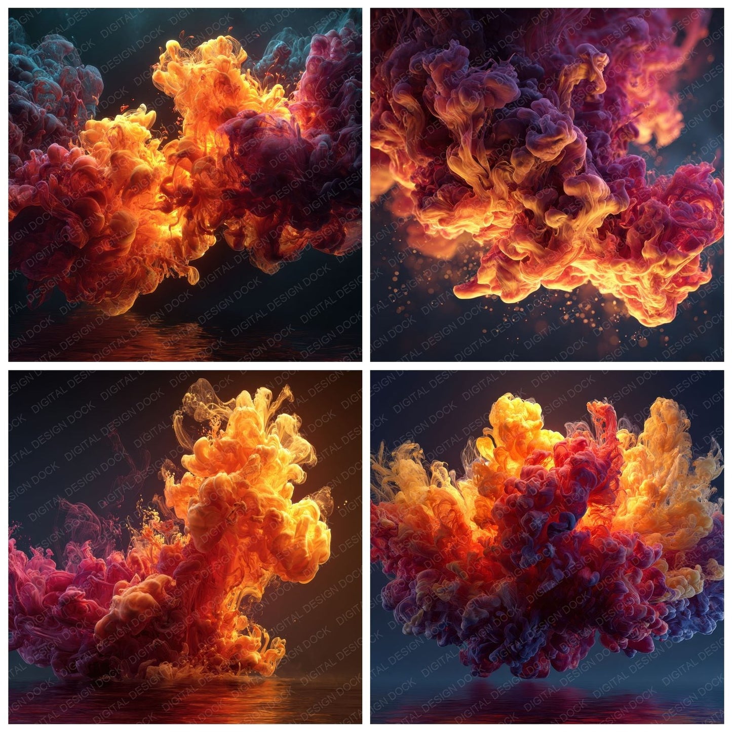 Neon Fire Ink Water Background Digital Paper Pack (DDD000308)